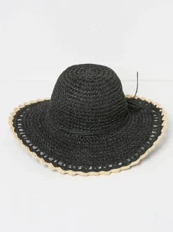 FatFace Black Scalloped Edge Straw Hat
