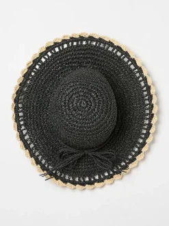 FatFace Black Scalloped Edge Straw Hat