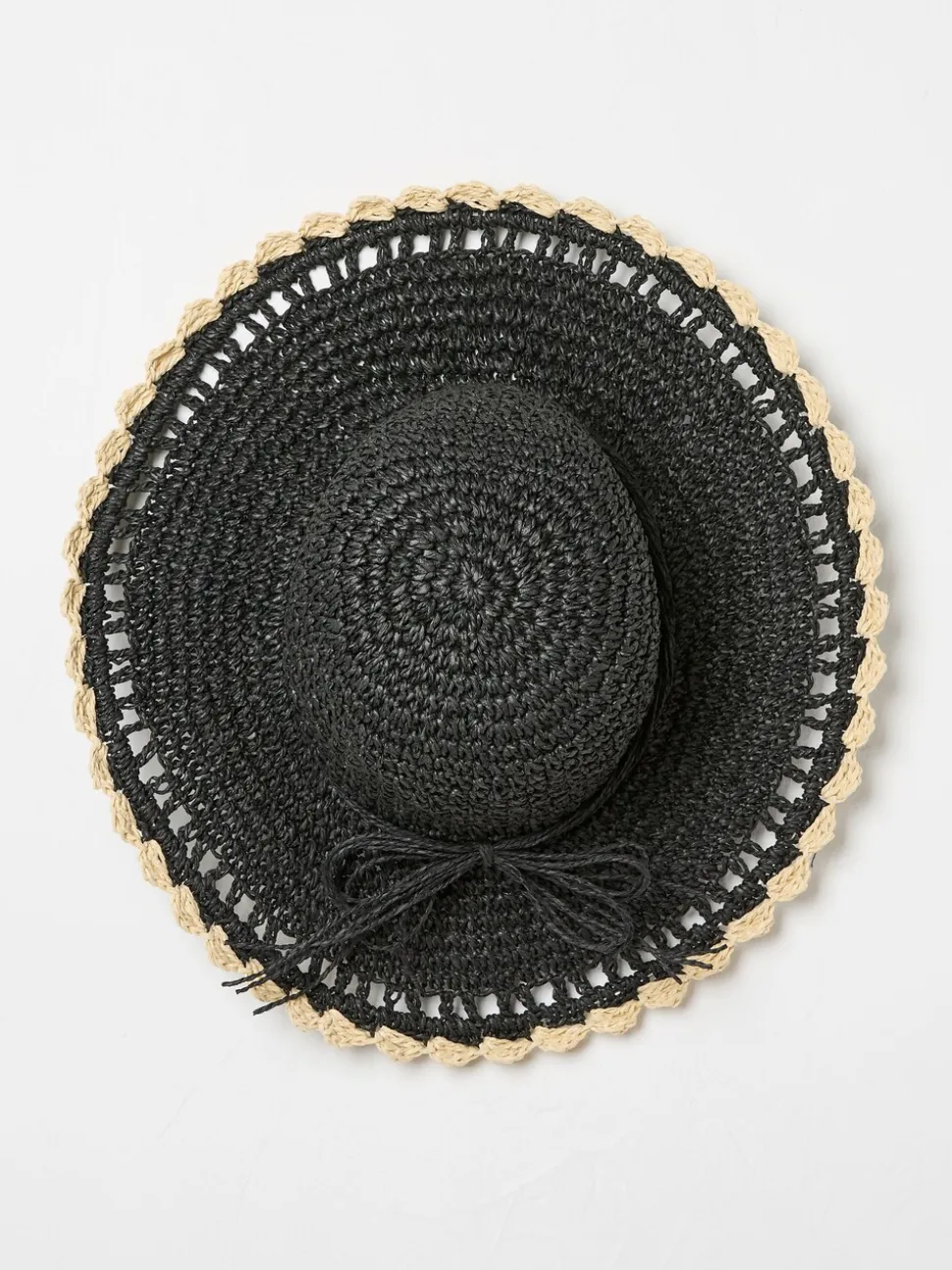 FatFace Black Scalloped Edge Straw Hat
