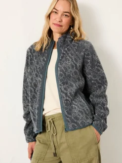 FatFace Blue Texture Floral Zip Through Fleece