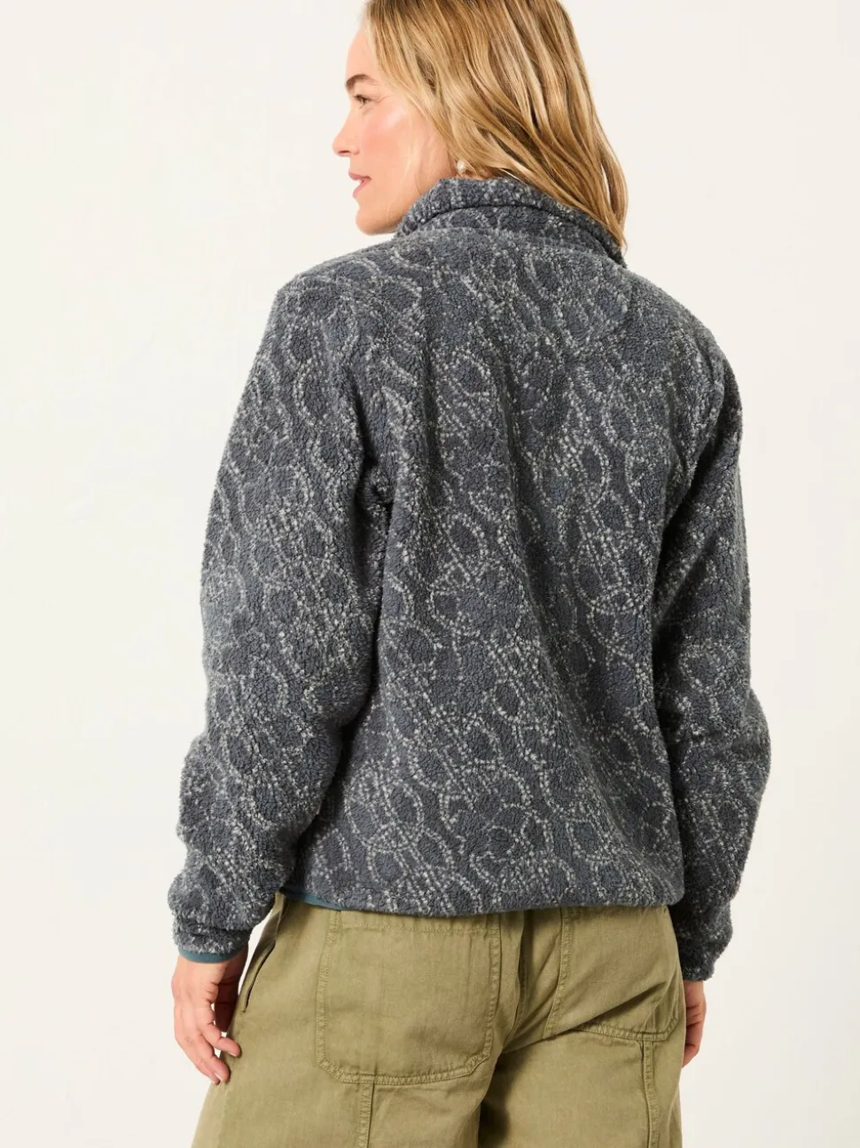 FatFace Blue Texture Floral Zip Through Fleece