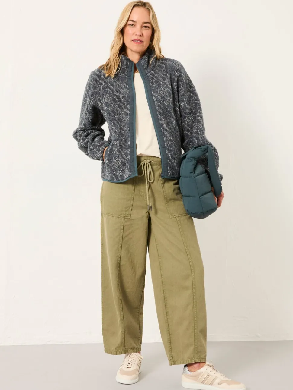 FatFace Blue Texture Floral Zip Through Fleece