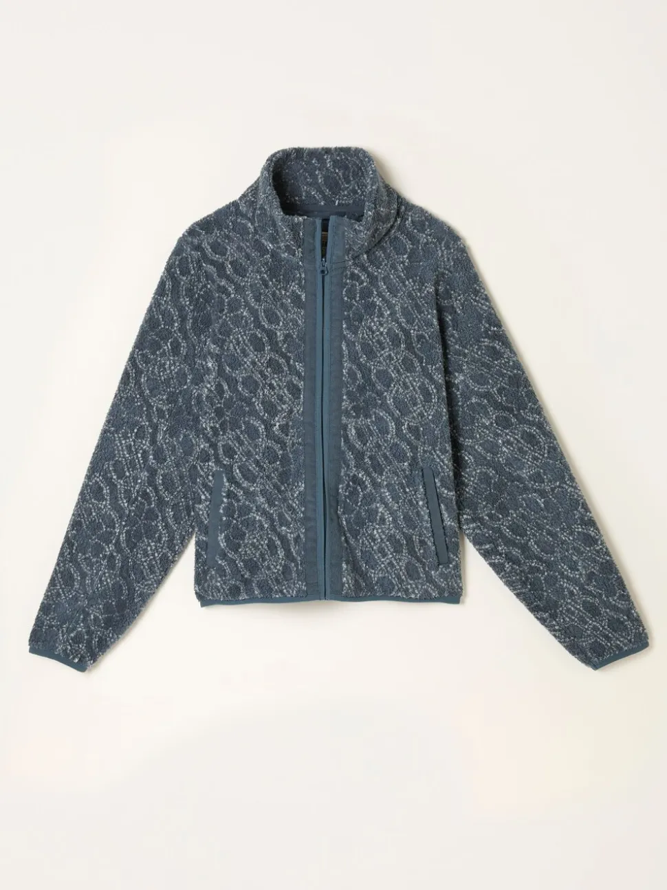 FatFace Blue Texture Floral Zip Through Fleece