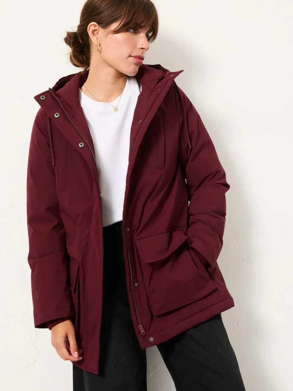 FatFace Brea Dark Red Quilted Coat