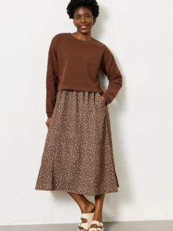 FatFace Brown Ditsy Noa 2in1 Midi Dress