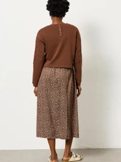 FatFace Brown Ditsy Noa 2in1 Midi Dress