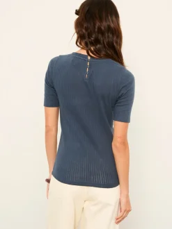 FatFace Callie Navy Pointelle Top