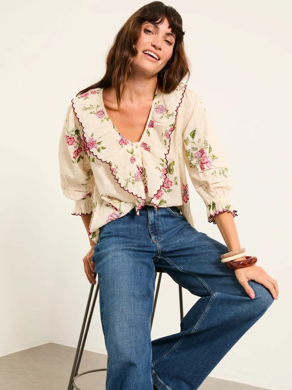 FatFace Carly Ivory Spring Floral Blouse