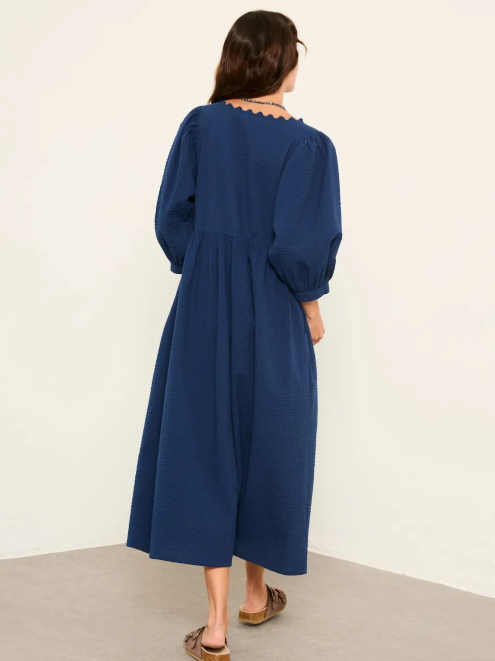 FatFace Ceil Indigo Blue Textured Midi Dress