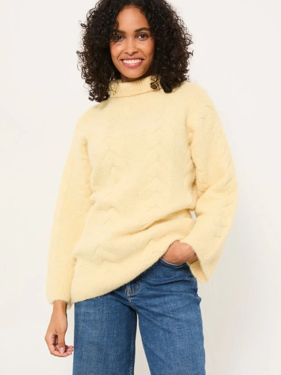 FatFace Celia Yellow Knitted Roll Neck Jumper