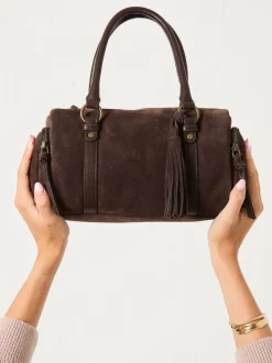 FatFace Chocolate Brown Suede Bowling Bag