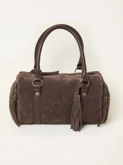 FatFace Chocolate Brown Suede Bowling Bag