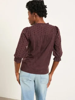 FatFace Claire Chocolate Brown Broderie Top