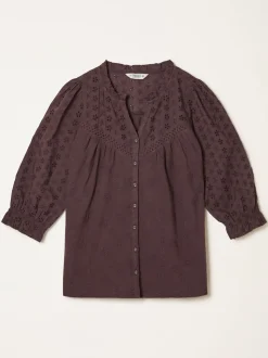 FatFace Claire Chocolate Brown Broderie Top