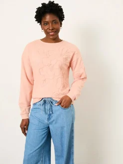FatFace Coral Pink Floral Embroidered Crew Sweat