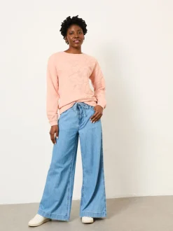 FatFace Coral Pink Floral Embroidered Crew Sweat