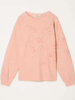 FatFace Coral Pink Floral Embroidered Crew Sweat