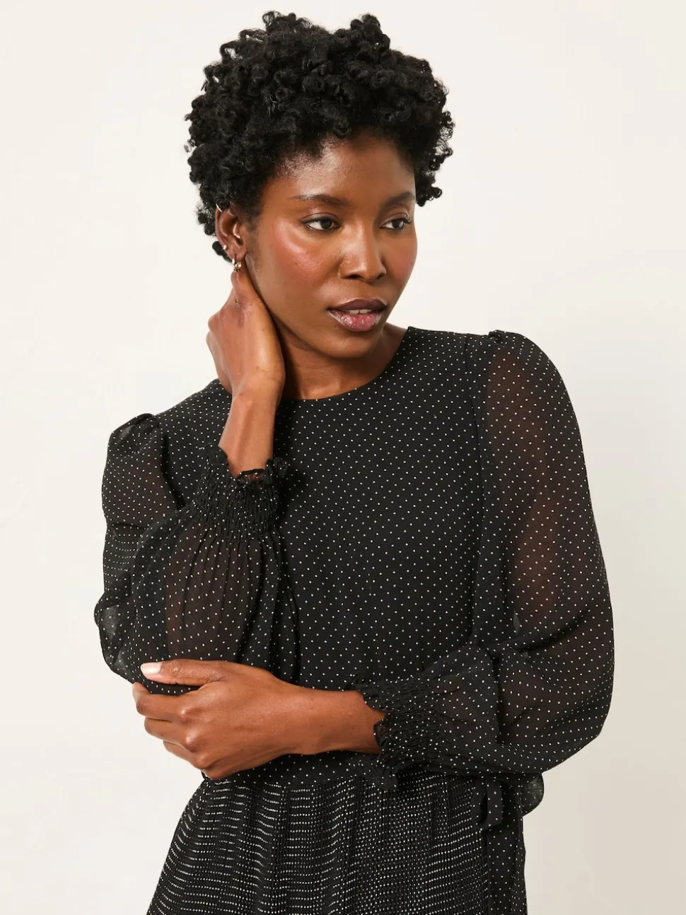 FatFace Darcy Black Pin Spot Darcy Midi Dress