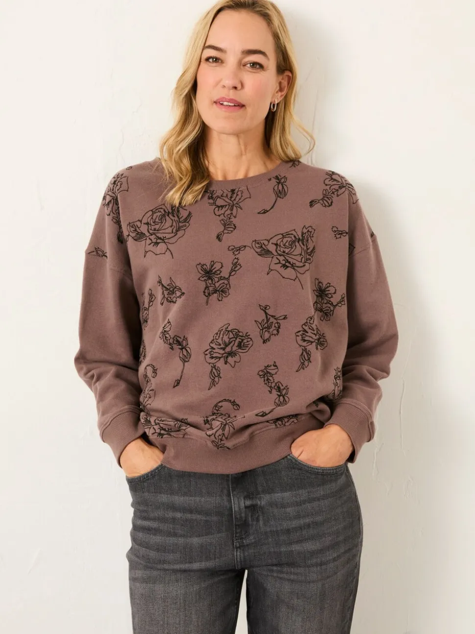FatFace Emily Dusky Purple Embroidered Crew Sweatshirt
