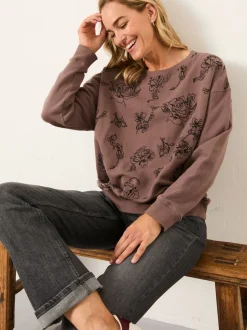 FatFace Emily Dusky Purple Embroidered Crew Sweatshirt