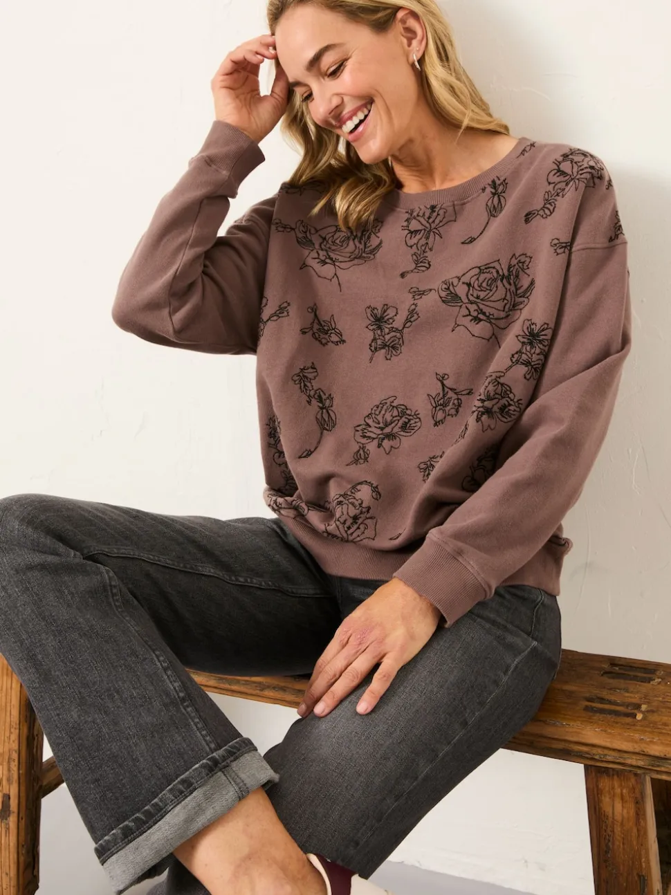 FatFace Emily Dusky Purple Embroidered Crew Sweatshirt