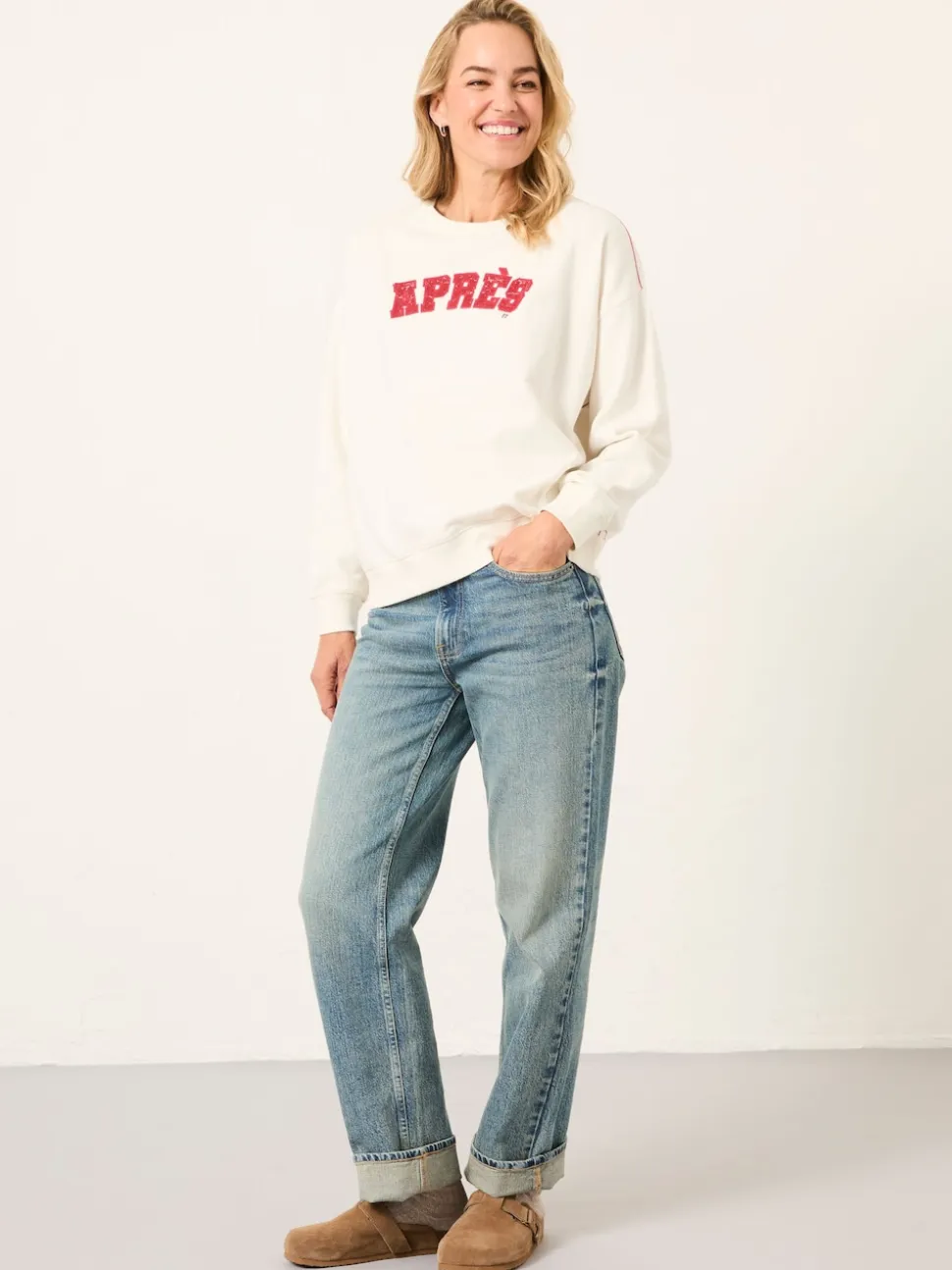 FatFace Emily Ivory Apres Graphic Crew Sweatshirt