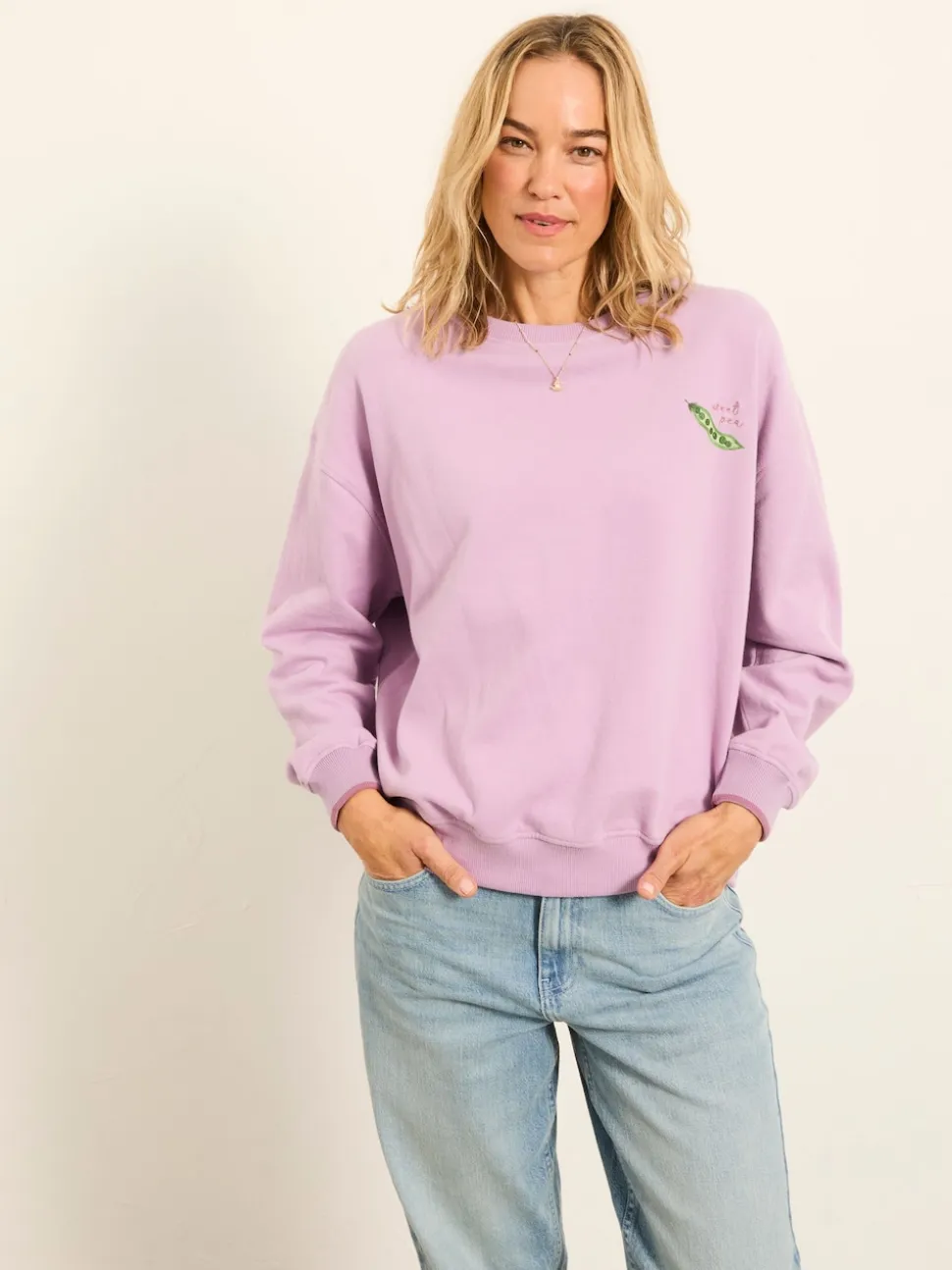 FatFace Emily Lilac Purple Sweet Pea Graphic Crew Sweat