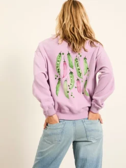 FatFace Emily Lilac Purple Sweet Pea Graphic Crew Sweat