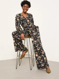 FatFace Fionn Black Floral Petite Jumpsuit
