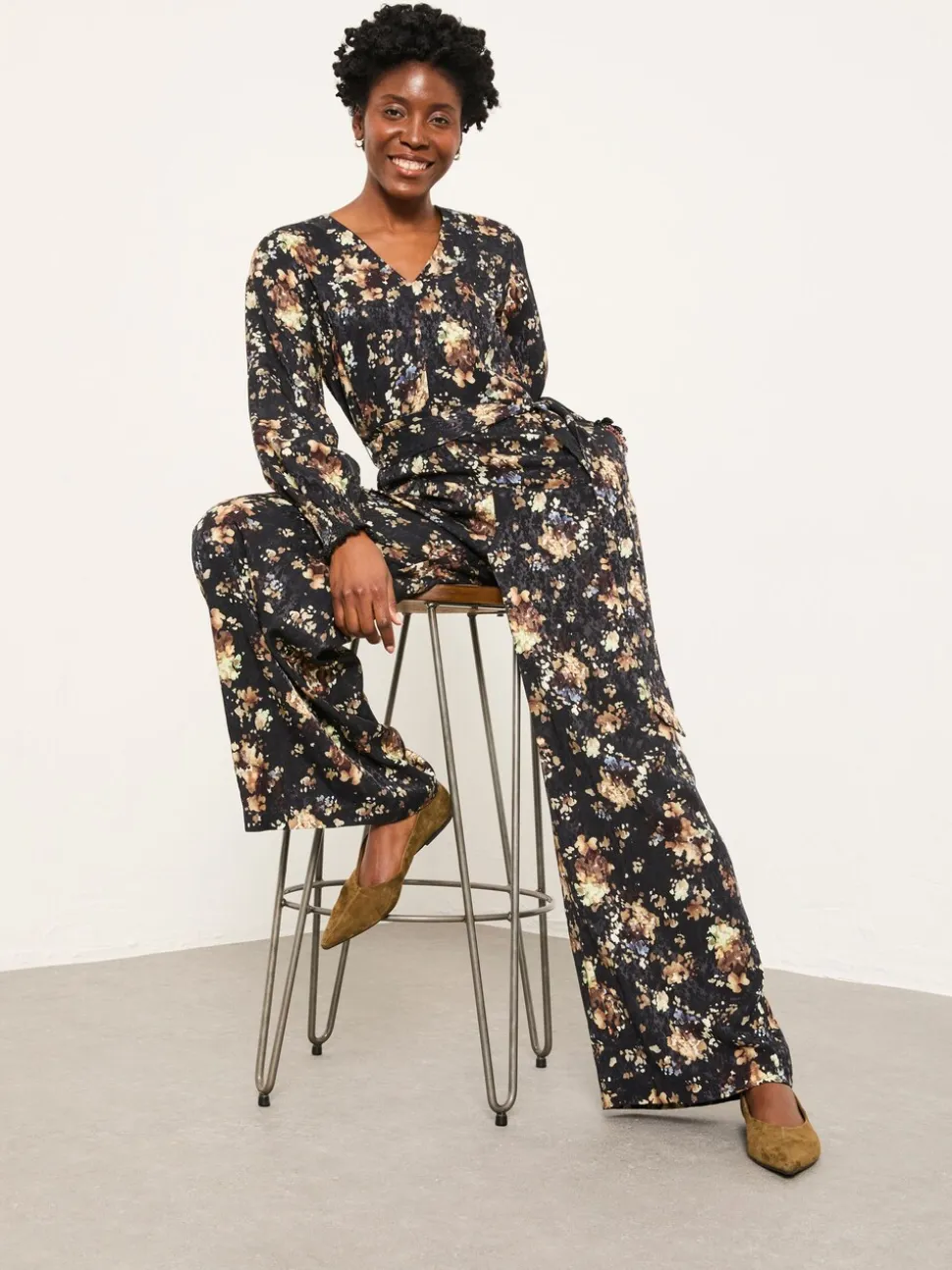 FatFace Fionn Black Floral Petite Jumpsuit
