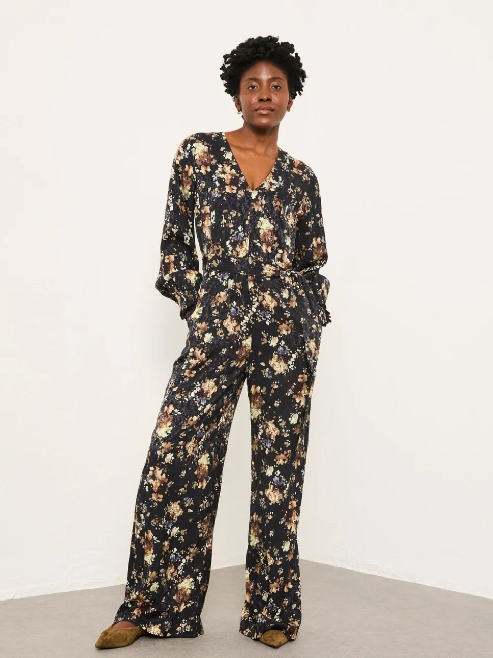 FatFace Fionn Black Floral Petite Jumpsuit