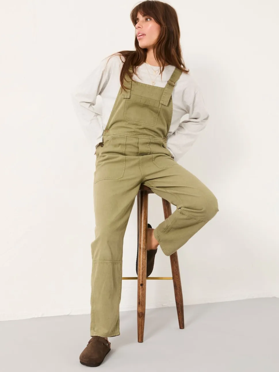 FatFace Freja Khaki Green Dungarees