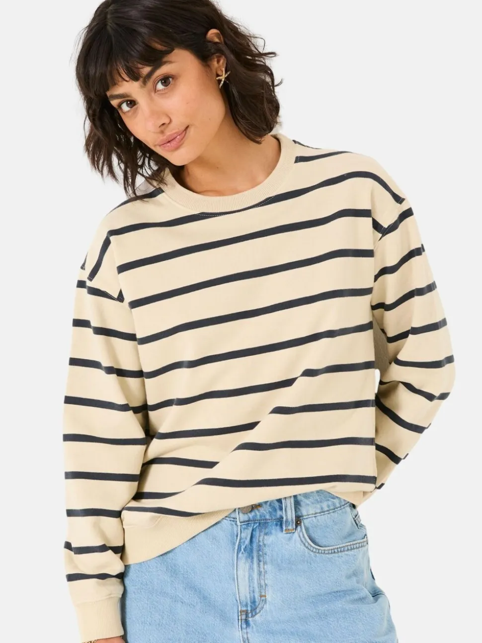 FatFace Georgia Ivory Stripe Crew Sweatshirt