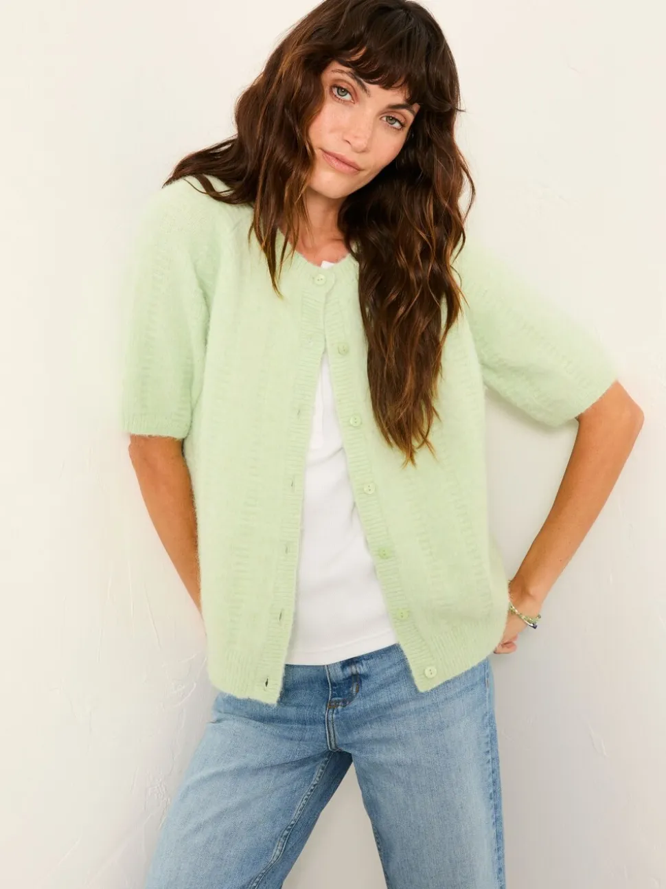 FatFace Georgina Mint Green Knitted Fluffy Cardigan