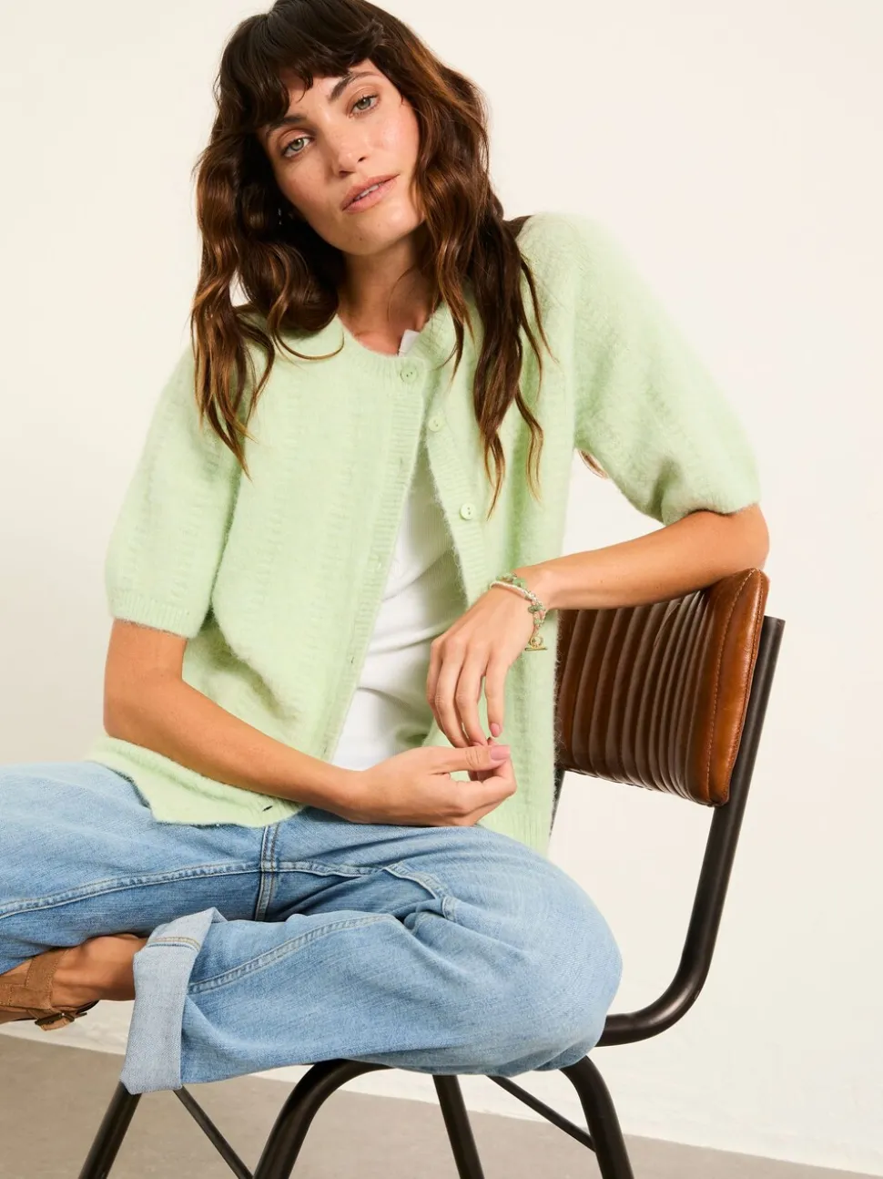 FatFace Georgina Mint Green Knitted Fluffy Cardigan