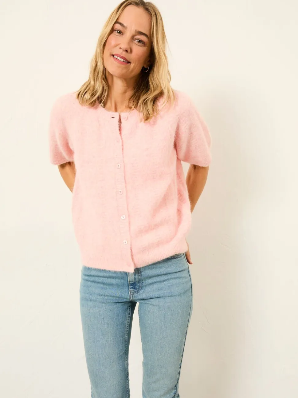 FatFace Georgina Pink Knitted Fluffy Cardigan