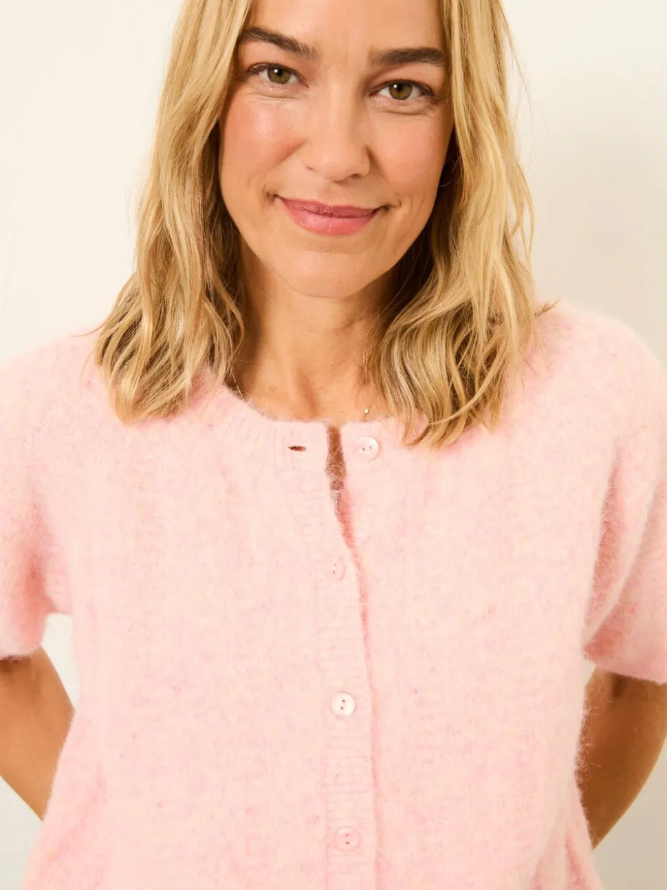 FatFace Georgina Pink Knitted Fluffy Cardigan