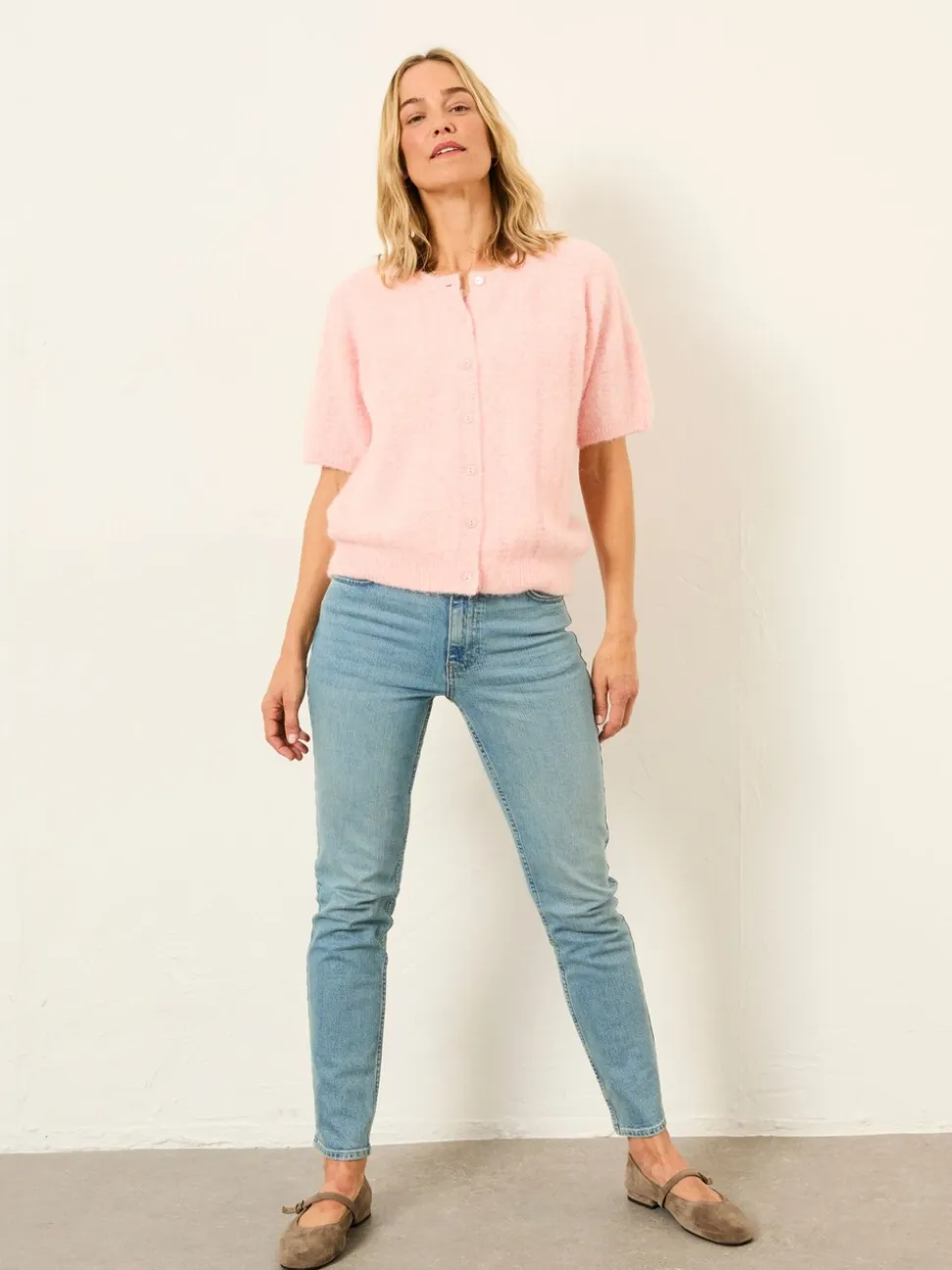 FatFace Georgina Pink Knitted Fluffy Cardigan