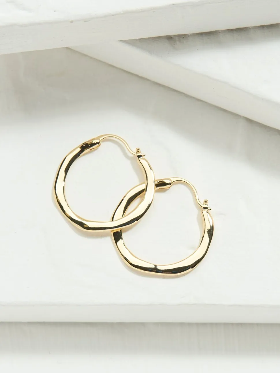 FatFace Gold Tone Hammered Hoop Earrings