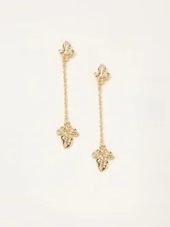 FatFace Gold Tone Leaf Chain Earrings