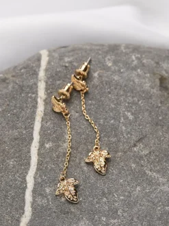 FatFace Gold Tone Leaf Chain Earrings