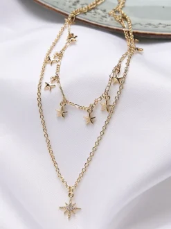 FatFace Gold Tone Star Layered Necklace