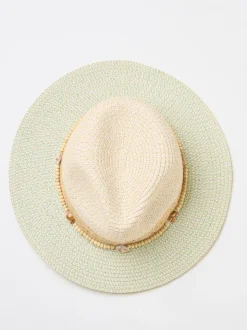 FatFace Green Haze Colour Block Straw Fedora Hat