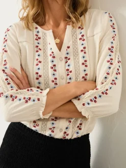 FatFace Harper Cream Embroidered Top