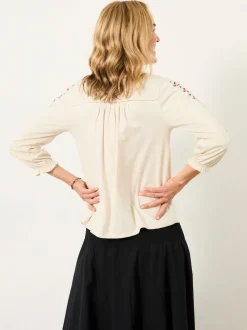 FatFace Harper Cream Embroidered Top