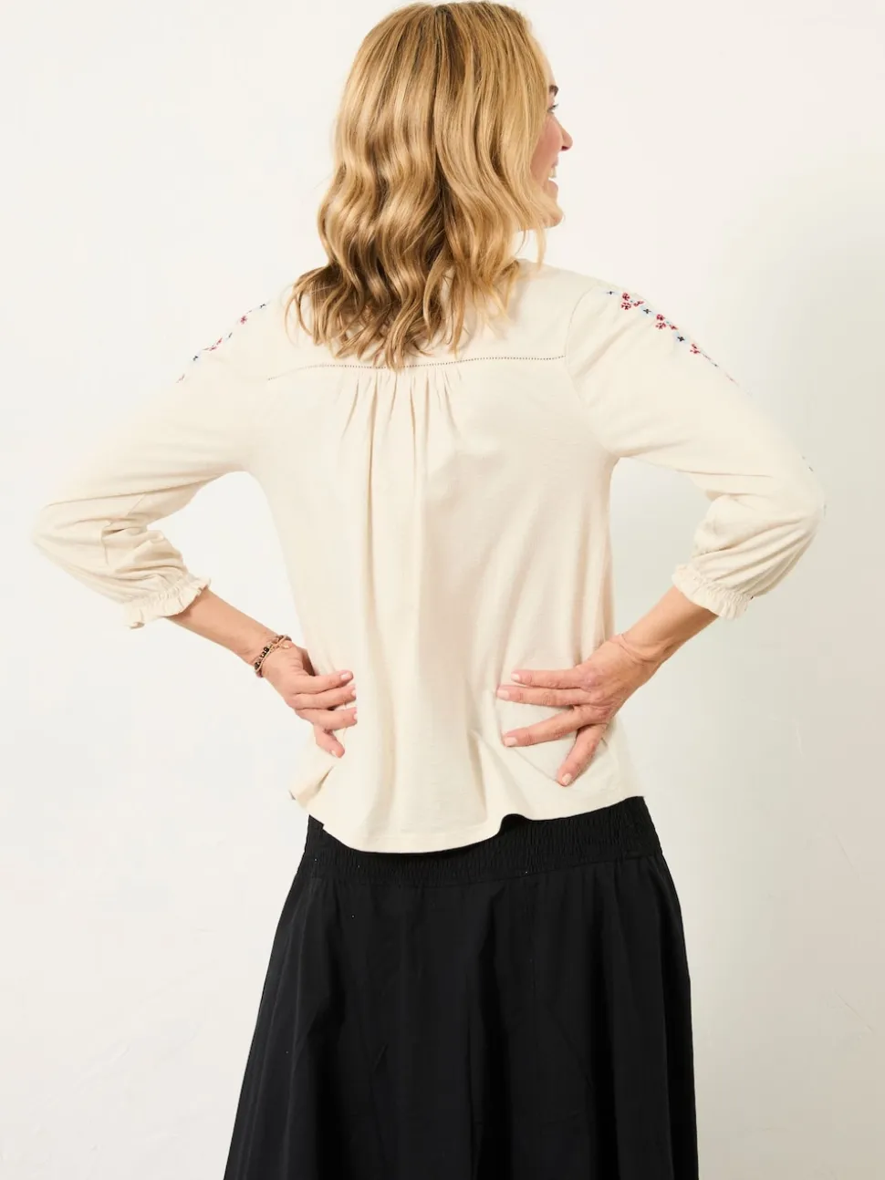 FatFace Harper Cream Embroidered Top