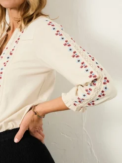 FatFace Harper Cream Embroidered Top