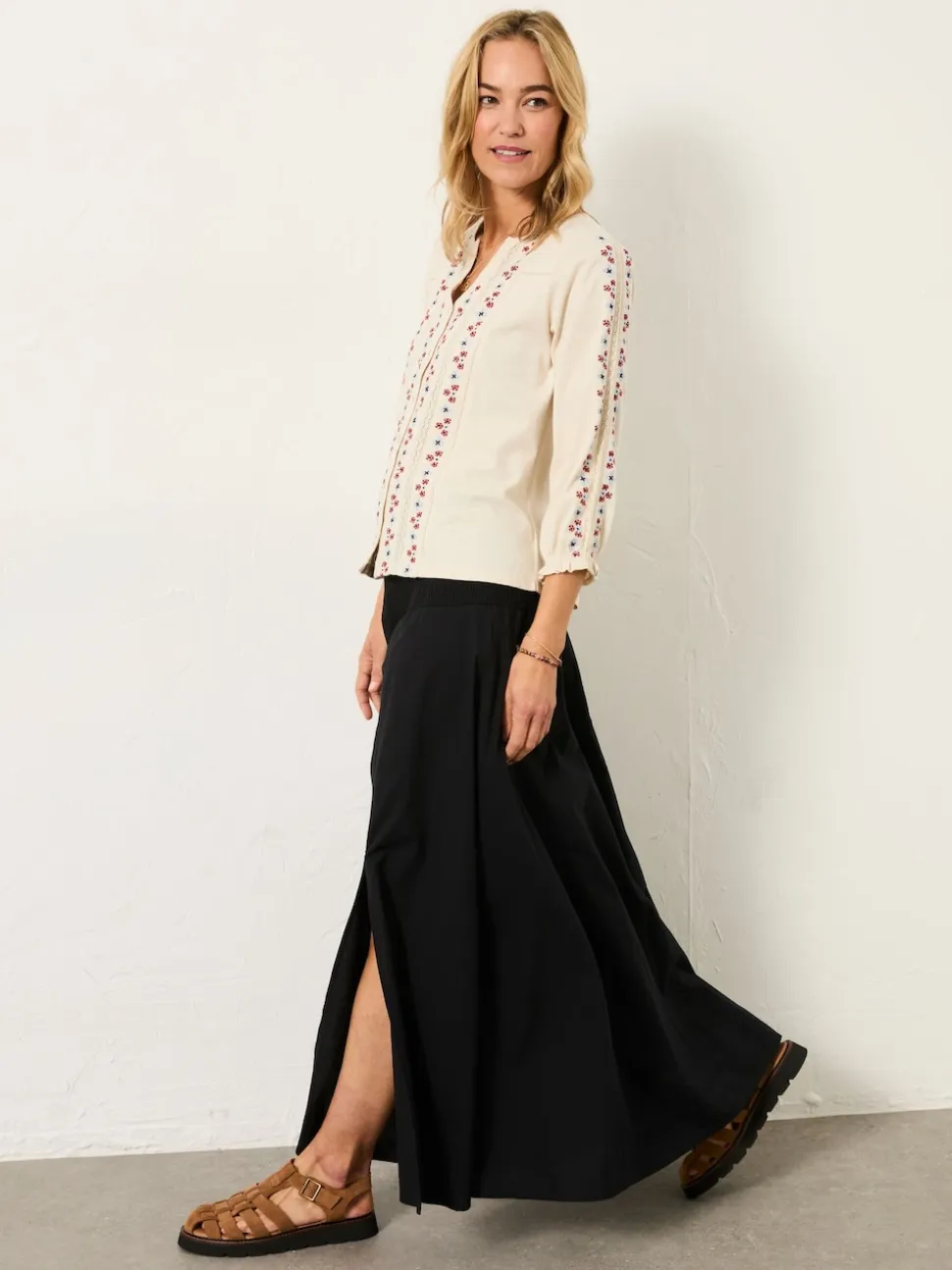 FatFace Harper Cream Embroidered Top