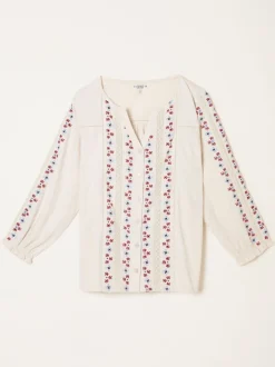FatFace Harper Cream Embroidered Top