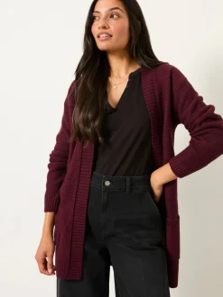 FatFace Harriet Burgundy Red Longline Knitted Cardigan